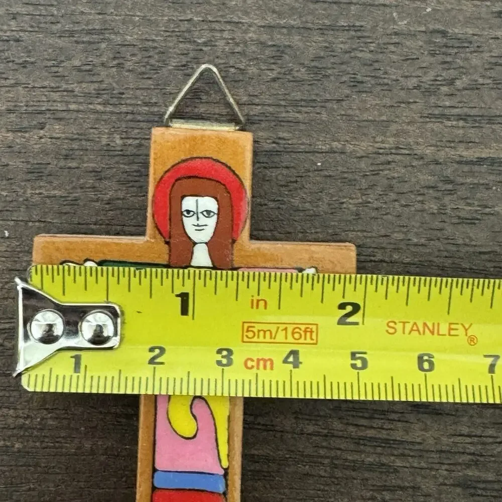 Cross with Christ El Salvador Vtg Crucifix Handmade Colorful Jesus Religious
